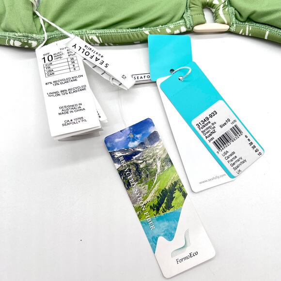 SEAFOLLY Bandeau Bra Bikini Top Women 6 Green Tea Floral Print Ring Details NEW - Picture 7 of 11